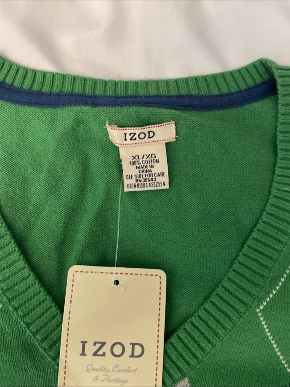 NWT IZOD Women's V-Neck Argyle Sweater Size XL 100% Cotton - Picture 3 of 8